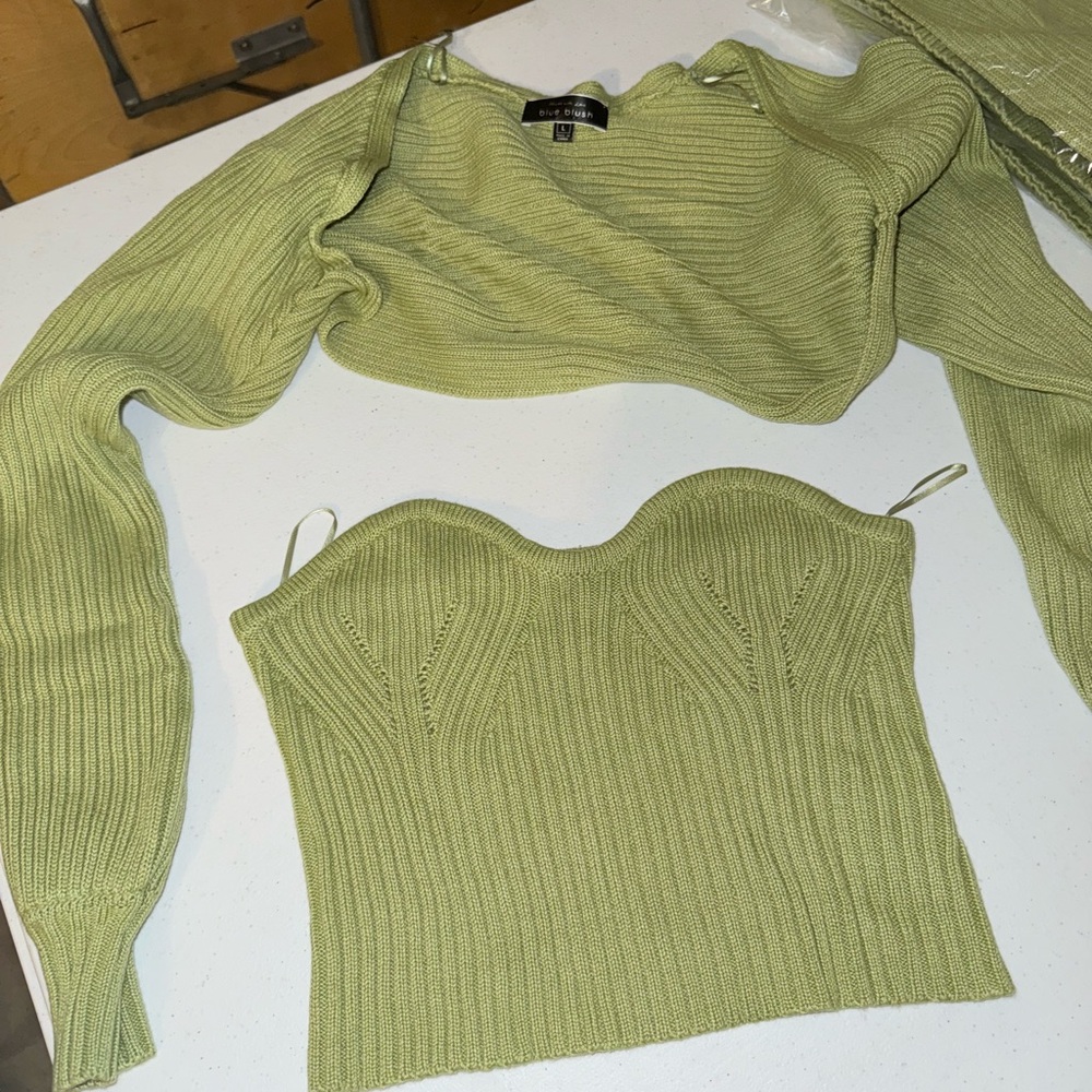 Green Ribbed Knit Crop Top & Bolero